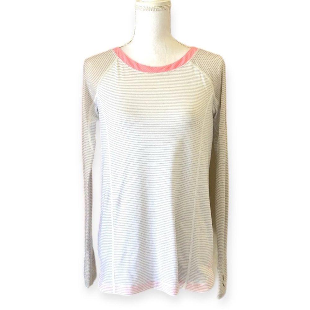 LULULEMON Running Long Sleeve Striped Shirt Top Pink Athletic Lightweight